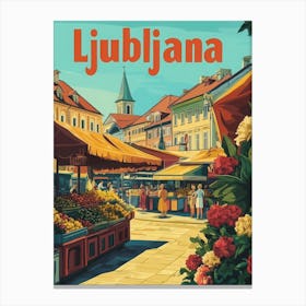 Aihrgdesign A 1970s Inspired Travel Poster For Ljubljana Canvas Print