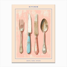 Kitsch Knife Fork Spoon Brushstrokes 4 Poster Canvas Print