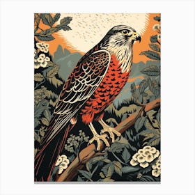 Vintage Bird Linocut Falcon 1 Canvas Print