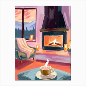 Cozy Living Room With Fireplace Canvas Print