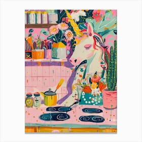Unicorn In The Kitchen Pastel Painting Canvas Print