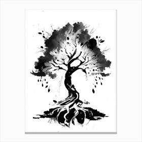 Tree Of Knowledge Symbol Black And White Painting Canvas Print