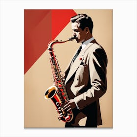 Saxophone Player Abstract red and beige Art Canvas Print