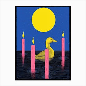 Duck Linocut Inspired With Candles Canvas Print