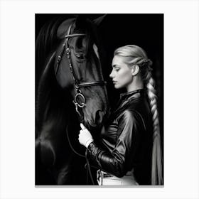 Monochromatic Photo Woman In Equestrian Attire Fitted Black Jacket White Breeches Black Leather Canvas Print