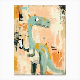 Pastel Painting Of A Dinosaur On A Smart Phone 2 Canvas Print