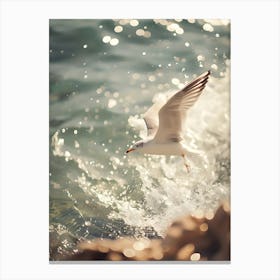 Seagull Flying Over The Ocean Canvas Print