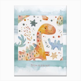 Starry Dinosaur Muted Pastels Pattern 1 Poster Canvas Print