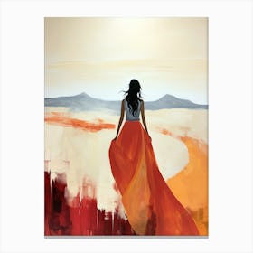 Woman Walking In The Desert, Boho Art Style Canvas Print