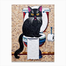 Black Cat On Toilet Canvas Print