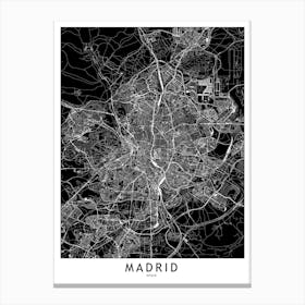 Madrid Black And White Map Canvas Print