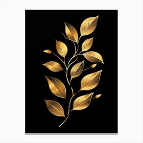 Golden Leaves On Black Background 5 Canvas Print