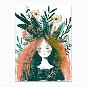 Girl With Flowers On Her Head 10 Canvas Print