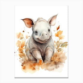 Hippopotamus Watercolour In Autumn Colours 2 Canvas Print