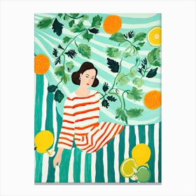 Mint Leaves Woman Summer Illustration 12 Canvas Print