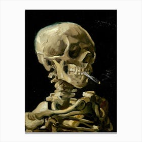 Skull of a Skeleton with Burning Cigarette - Vincent Van Gogh circa 1880 Vintage Horror Satirical Death Cool Spooky Famous Smoking Canvas Print