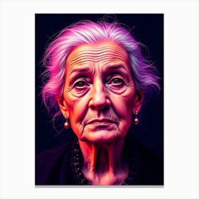 Portrait Of An Old Woman in Neon Light Canvas Print