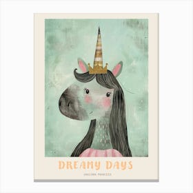 Pastel Unicorn Princess Storybook Style Poster Canvas Print