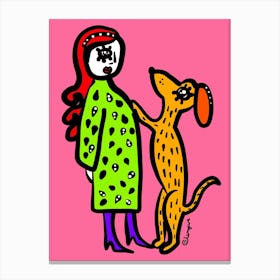 Girl And A Dog Canvas Print