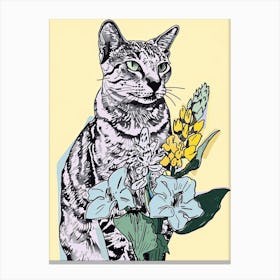 Cute Egyptian Mau Cat With Flowers Illustration 4 Canvas Print