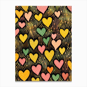 Linocut Style Heart Pattern Canvas Print