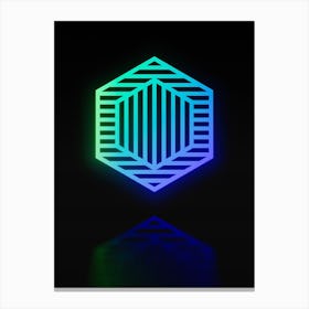 Neon Blue and Green Abstract Geometric Glyph on Black n.0363 Canvas Print