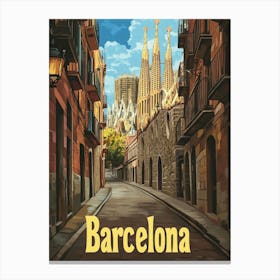 Aihrgdesign A Retro Travel Poster For Barcelona 2 Canvas Print