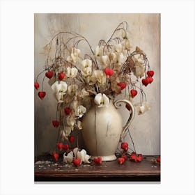 Bleeding Heart, Autumn Fall Flowers Sitting In A White Vase, Farmhouse Style 3 Canvas Print