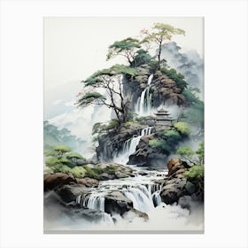 Nachi Falls In Wakayama Nikko In Tochigi, Japanese Brush Painting, Ukiyo E, Minimal 2 Canvas Print