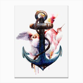 Anchor And Birds Watercolor Painting Tattoo Art Anchors And Birds Canvas Print