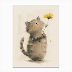 Cat Holding A Flower Canvas Print