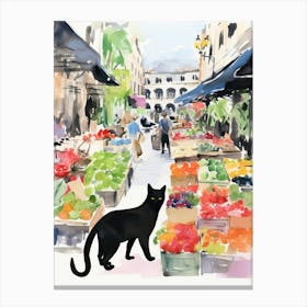 Food Market With Cats In Sydney 2 Watercolour Canvas Print