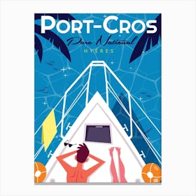 Port Cros Hyeres Poster Blue & White Canvas Print