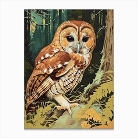 Tawny Owl Relief Illustration 3 Canvas Print