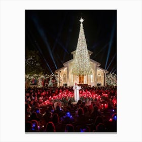 Christmas Tree In Front Of Church Canvas Print