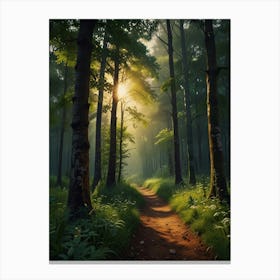 Forest Path With Sunlight Canvas Print