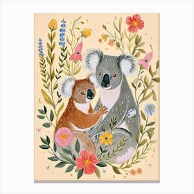 Folksy Floral Animal Drawing Koala 3 Canvas Print
