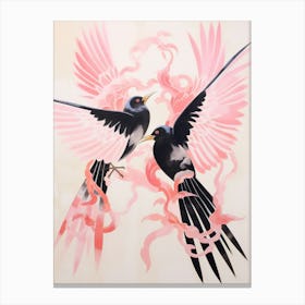 Pink Ethereal Bird Painting Magpie 2 Canvas Print