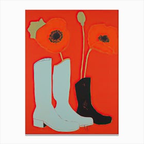 A Painting Of Cowboy Boots With Red Flowers, Pop Art Style 8 Canvas Print