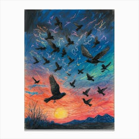 Crows In Flight Canvas Print