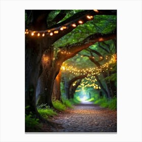 Enchanted Evening Scene Twinkling Festive Lights Strung From Ancient Oak Trees Casting A Warm Spa (2) Canvas Print