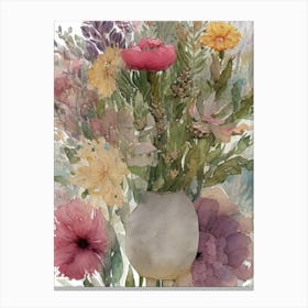 Watercolor Flowers In A Vase 5 Canvas Print