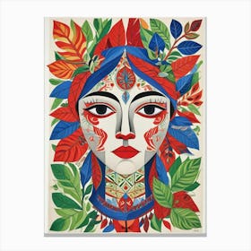 Folk Abstract Face Illustration 3 Art Print (11) Canvas Print