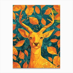 Deer In Autumn Leaves Canvas Print