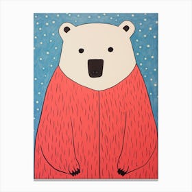 Pink Polka Dot Polar Bear 1 Canvas Print