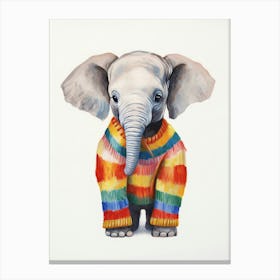 Baby Animal Wearing Sweater Elephant 4 Canvas Print