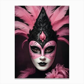 A Woman In A Carnival Mask, Pink And Black (6) Canvas Print