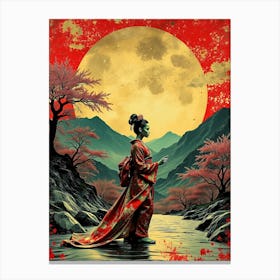 Geisha AT Full Moon Night Canvas Print