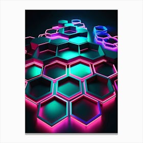 Hexagonal shapes with neon lights Canvas Print