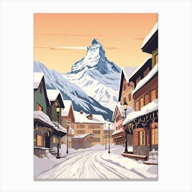 Vintage Winter Travel Illustration Zermatt Switzerland 2 Canvas Print